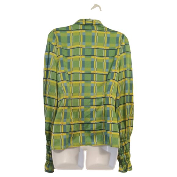 Alexis Women's Catina Puff Sleeve Blouse in Green Checker S - Picture 2 of 8